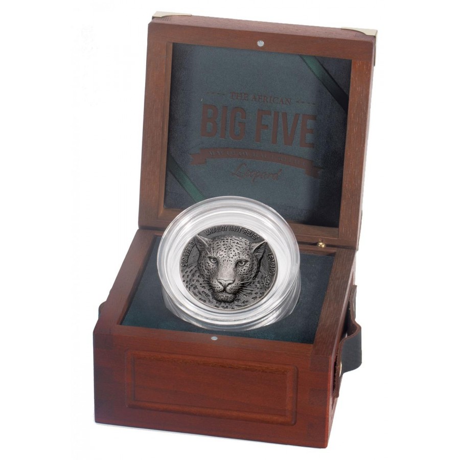Ivory Coast LEOPARD series BIG FIVE MAUQUOY HAUT RELIEF 5000 Francs Silver coin Ultra High Relief 2018 Antique finish 5 oz